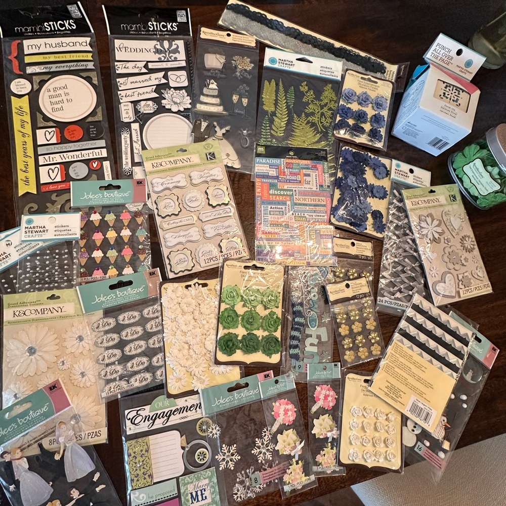 NWT Assorted Wedding Scrapbooking Embellishments & extra pages